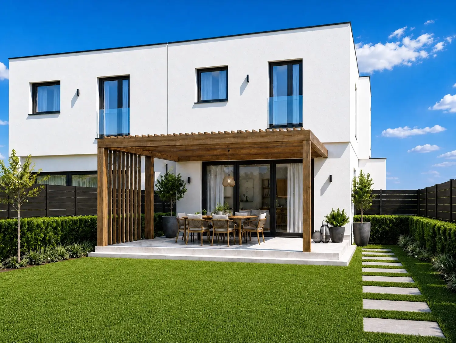 Render kuće i dvorišta danju