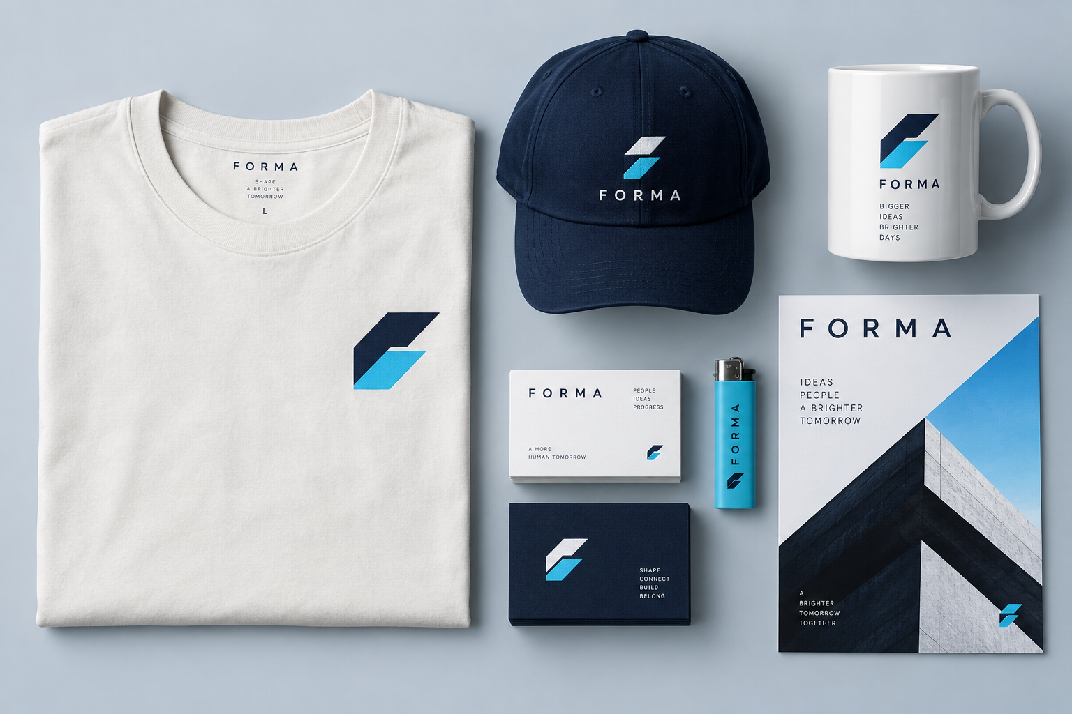 Koncept promotivnih materijala FORMA, majica, kapa, šalica i vizitke